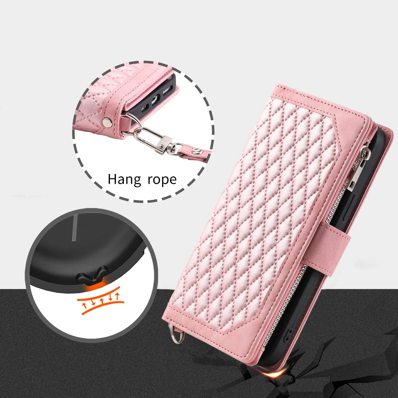 005 Style for Samsung Galaxy A73 5G Rhombus Texture Smartphone Cover PU Leather Zipper Pocket Stand Wallet Drop-proof Case with Strap