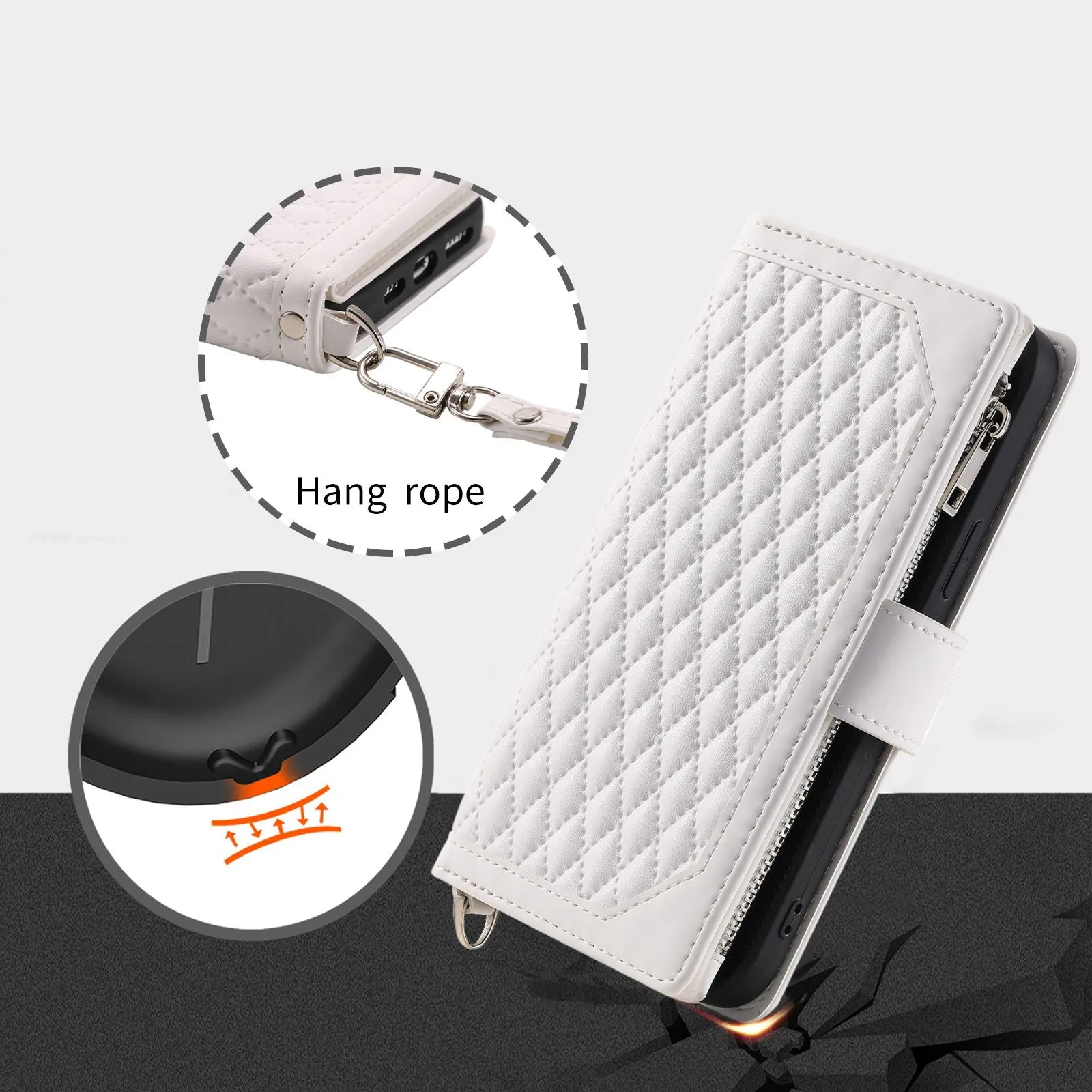 005 Style for Samsung Galaxy A73 5G Rhombus Texture Smartphone Cover PU Leather Zipper Pocket Stand Wallet Drop-proof Case with Strap