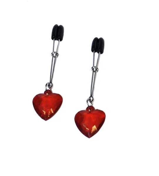 0511HS      I Heart Nipple Clamps Tweezer Style Heart Charm Nipple Clamps - MEGA Deal