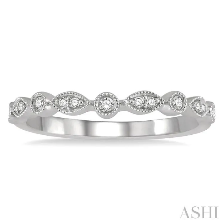 1/10 ctw Marquise and Circular Lattice Round Cut Diamond Wedding Band in 14K White Gold