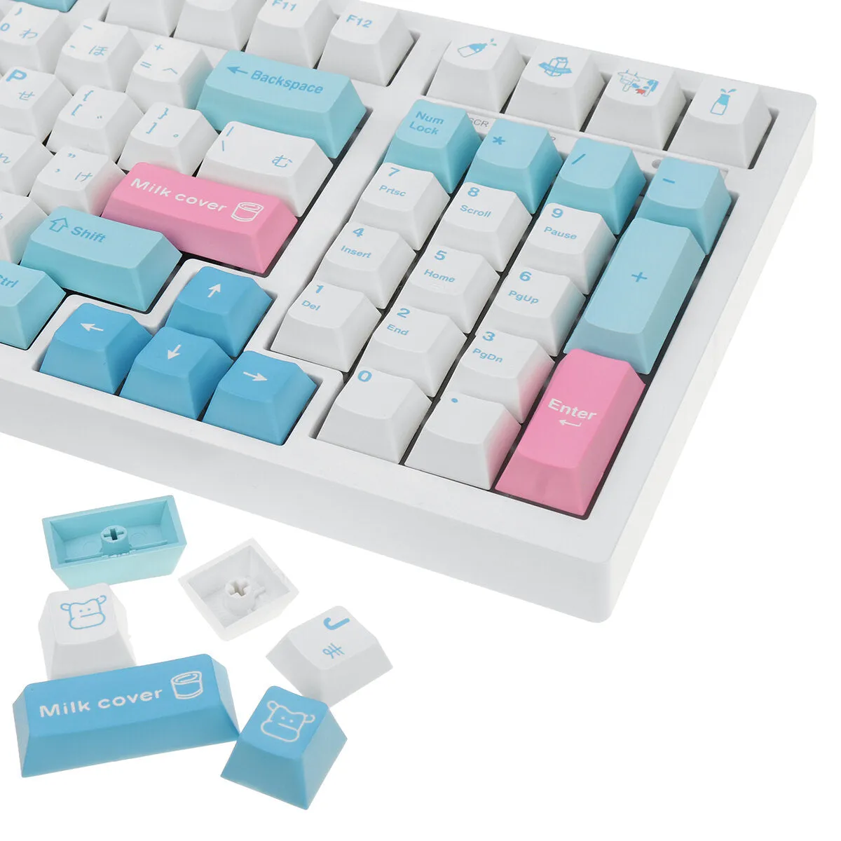 142 Keys Milk Cover Keycap Set PBT Sublimation Cherry Profile Japanese Custom Keycaps for Mechanical Keyboard