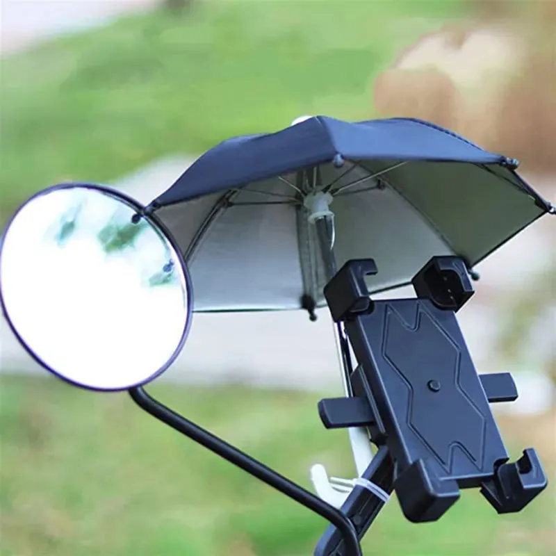 1pc Mobile Phone Holder Locomotive Umbrella Waterproof Portable Mini Parasol Alloy Sun Shade Bicycle Umbrella for Riding