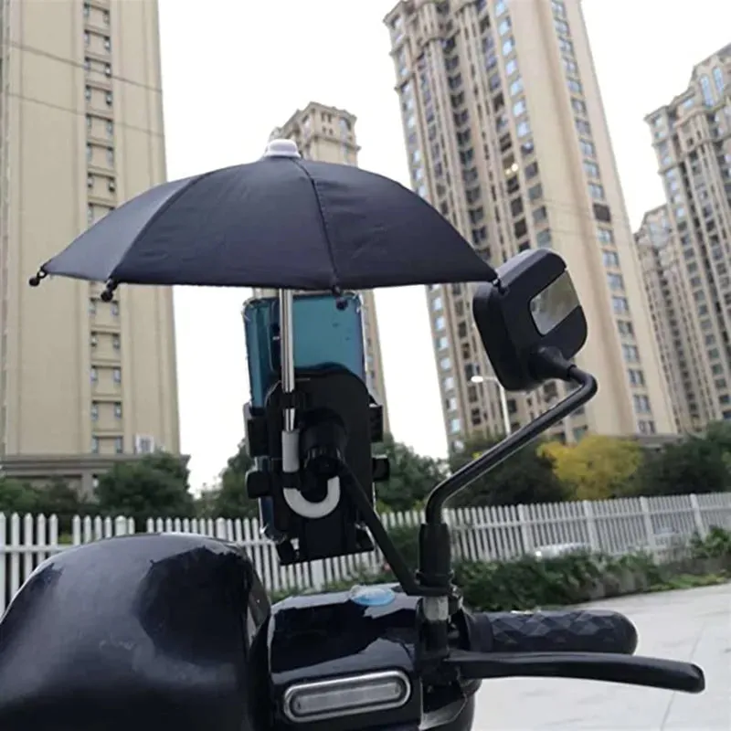 1pc Mobile Phone Holder Locomotive Umbrella Waterproof Portable Mini Parasol Alloy Sun Shade Bicycle Umbrella for Riding