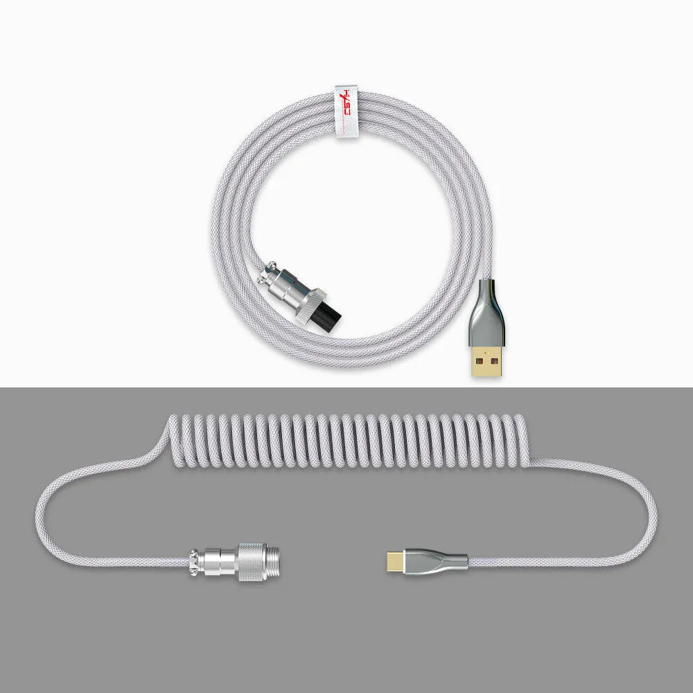 2.2m Mechanical Keyboard Cable Coiled Type-C USB Aviation Connector Spring Wire Desktop Computer Plug Data Cable