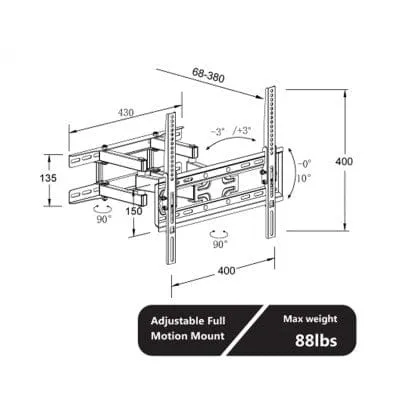 32” to 65” Double Arm Articulating TV Wall Mount - Heavy Duty