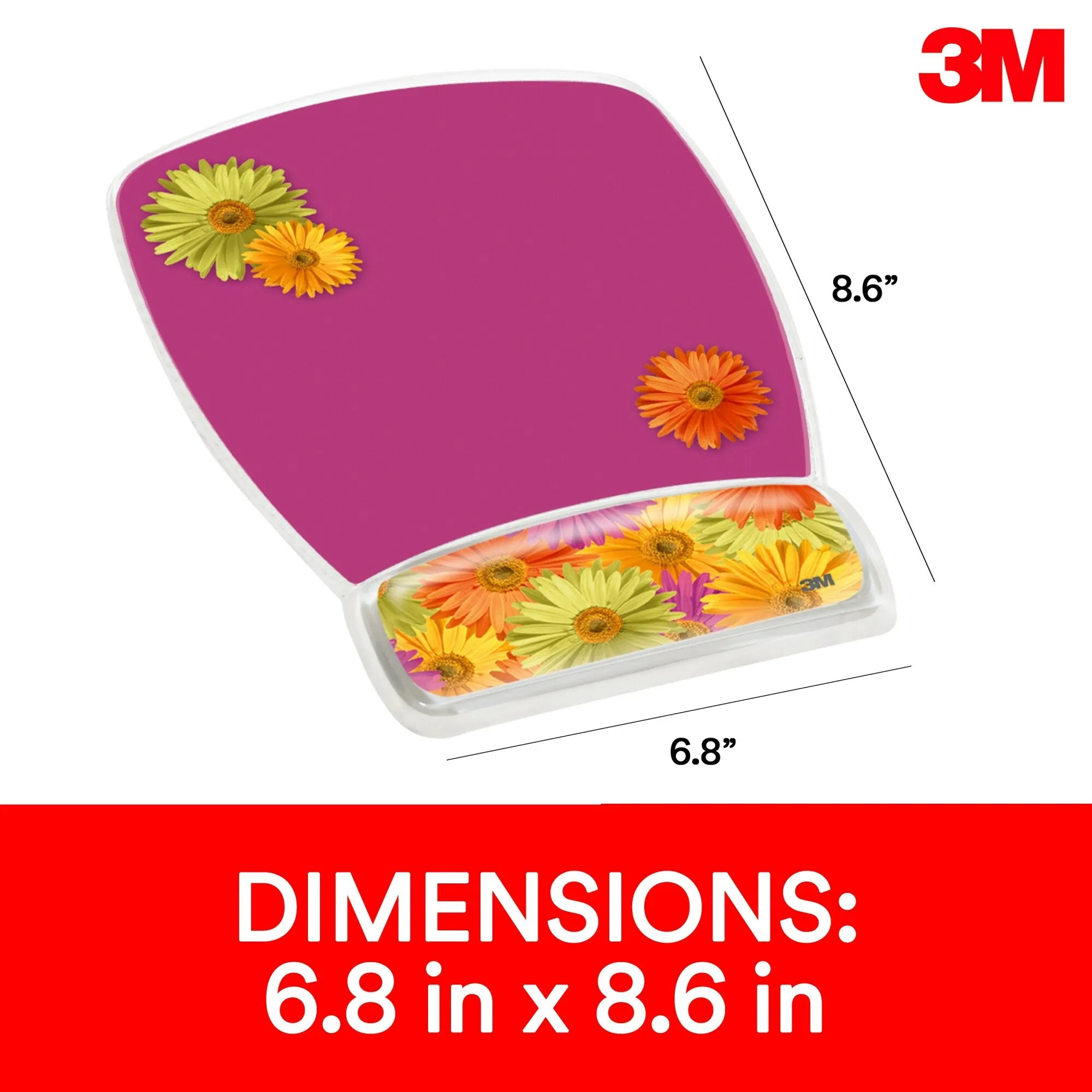 3M Gel Mousepad Wristrest MW308DS, Compact Size, Clear Gel DaisyDesign