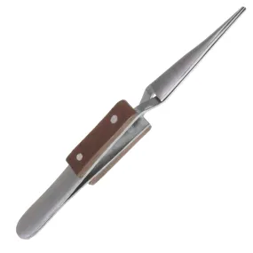 4 5/8 inch Clamp Tweezer with Fiber Grip Fine Plain Tip