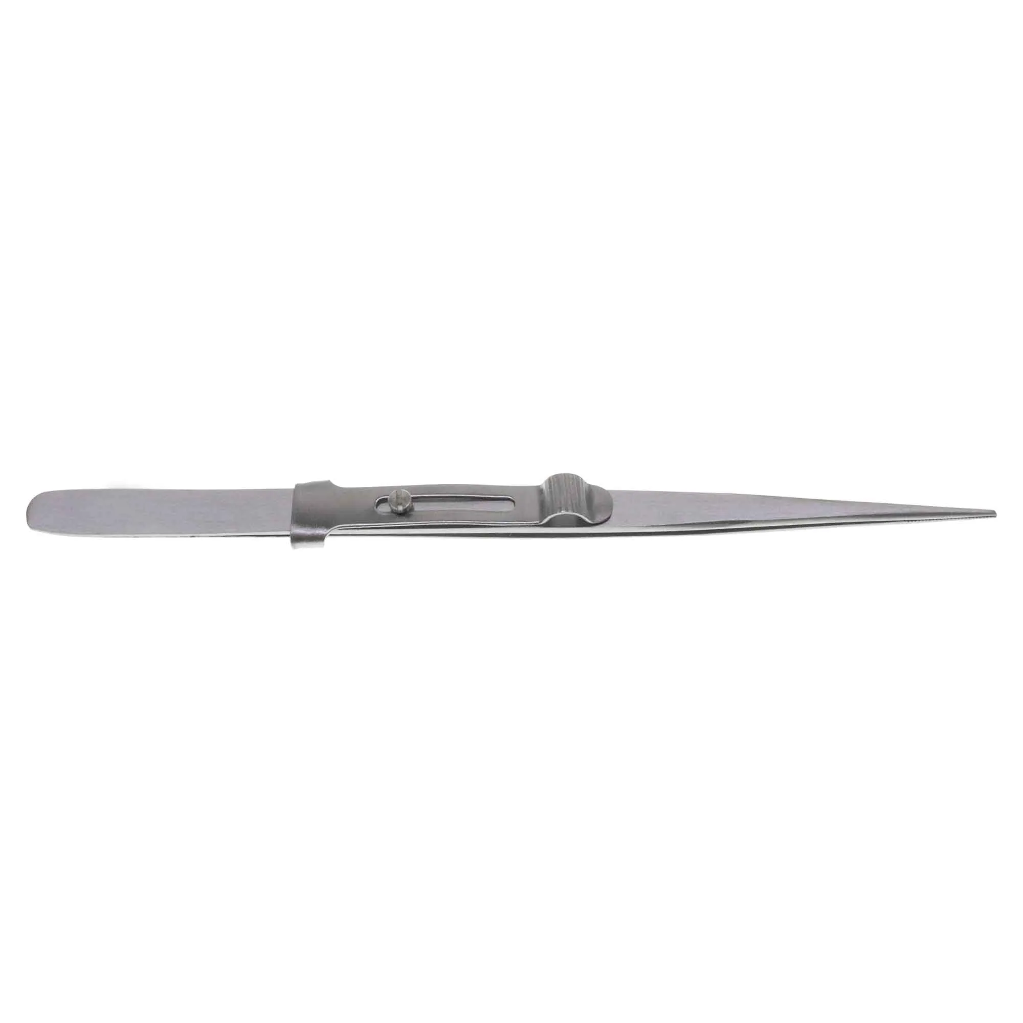 6 inch Button Slide Lock Tweezer Serated Medium Tip - Clip