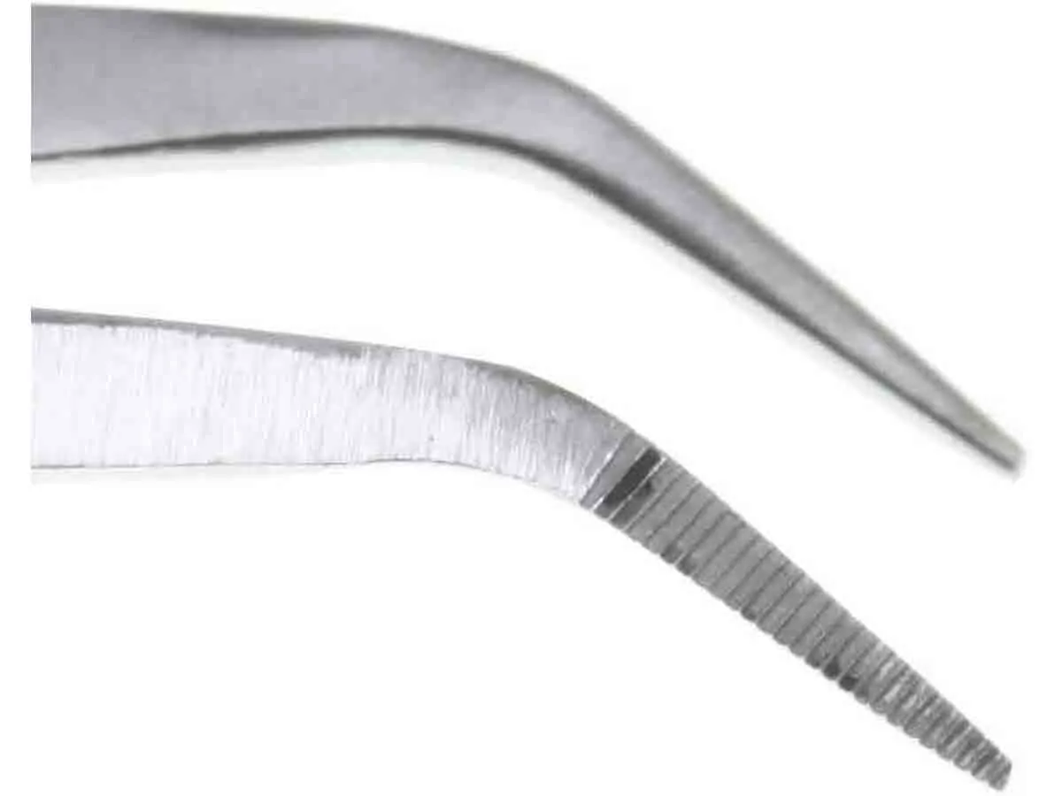 6.25 inch Curved Blunt Serrated Clamp Tweezer - Fiber Grip