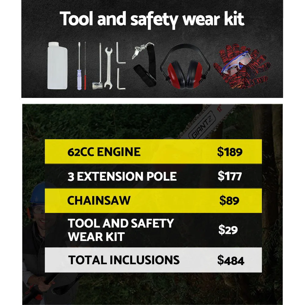 62CC Pole Chainsaw 12in Chain Saw Petrol 4.3m Long Reach Red