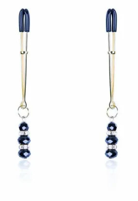 6779DL      Rhinestone Beaded Gold Tone Tweezer Nipple Clamps