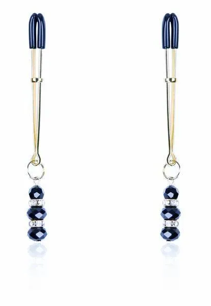 6779DL      Rhinestone Beaded Gold Tone Tweezer Nipple Clamps