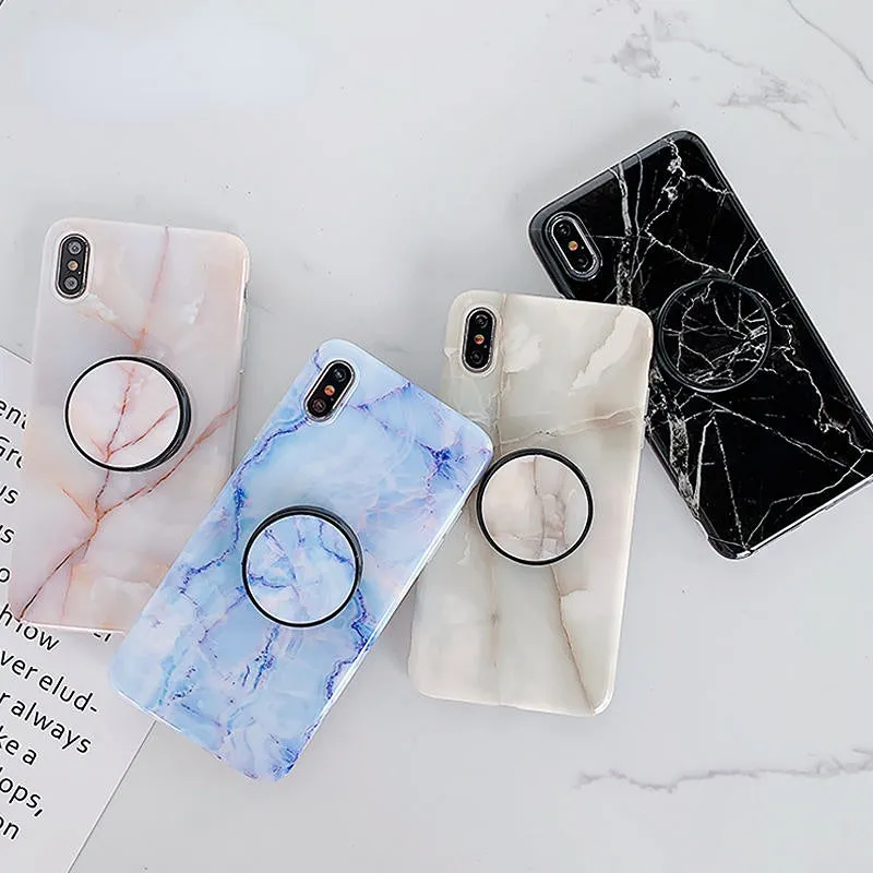 Anymob iPhone Blue Holder Stand Case Back Cover Marble Art Silicone Phone Cover