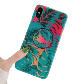 Anymob iPhone Green Leaf Ring Stand Case Back Cover Silicone Phone Cases