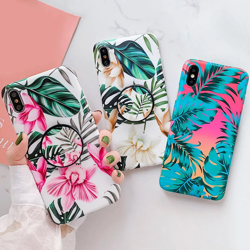 Anymob iPhone Pjnk Orchid Ring Stand Case Back Cover Silicone Phone Cases