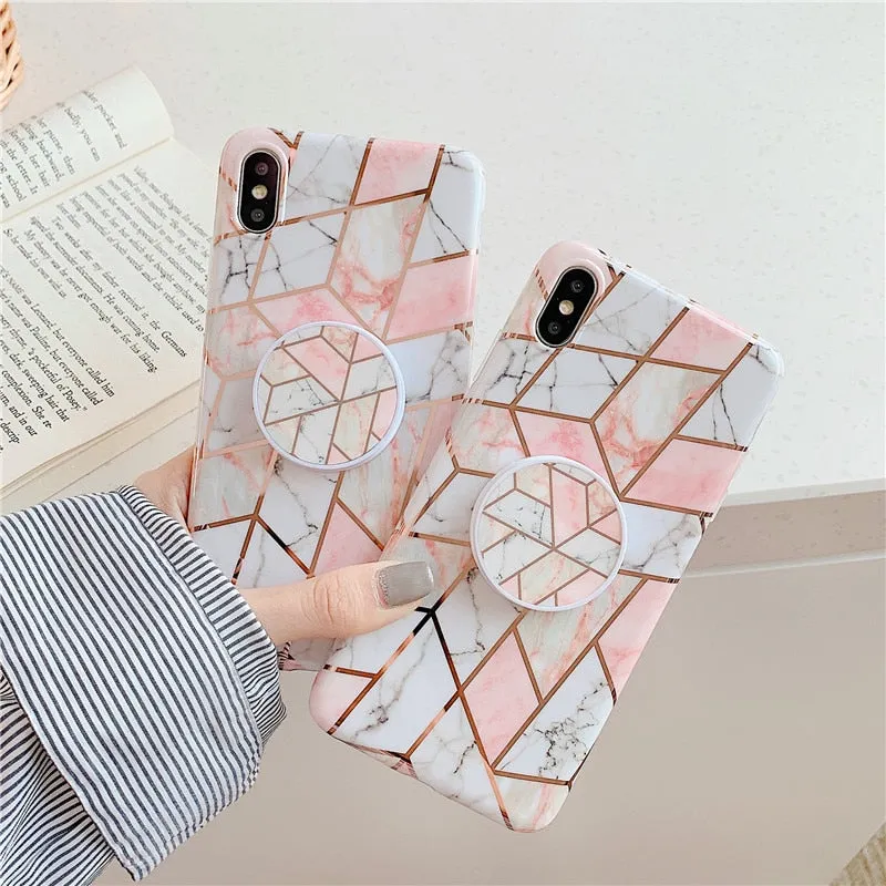 Anymob iPhone Unicorn Color Holder Stand Case Back Cover Marble Art Silicone Phone Cover