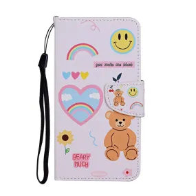 Anymob Samsung Pink Smiley Flip Wallet Phone Case Leather Stand Function Cover