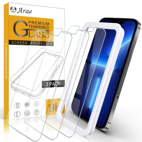 Arae Screen Protector for iPhone 13mini 13/ 13 Pro and Pro Max, HD Tempered Glass Anti Scratch Work with Most Case - 3 Pack