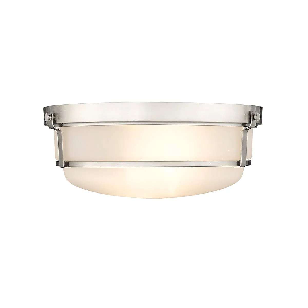 Arlson Flush Mount Fixture - Brushed Nickel - Frosted Glass - 13in. Diameter - E26 Medium Base