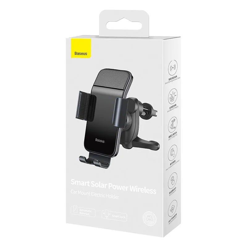 Baseus Smart Solar Power Wireless  Car Mount Electric Holder For Air Vent Black (SUZG000001)