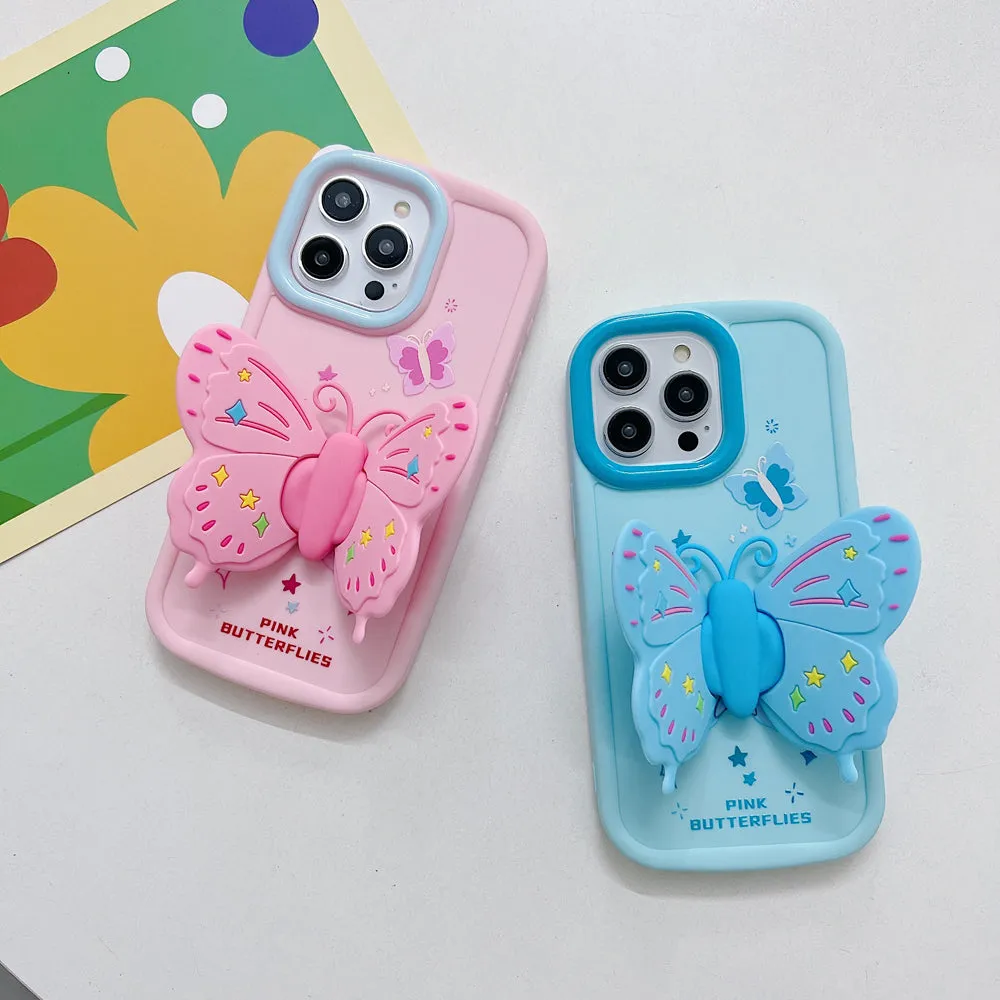 Butterfly Folding Wings Stand Silicone Soft Case - iPhone 14 Pro Max