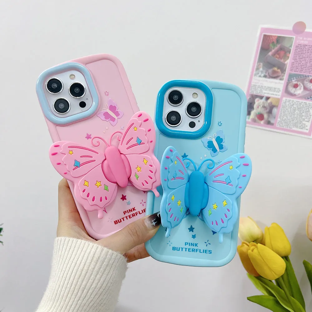 Butterfly Folding Wings Stand Silicone Soft Case - iPhone 14 Pro Max