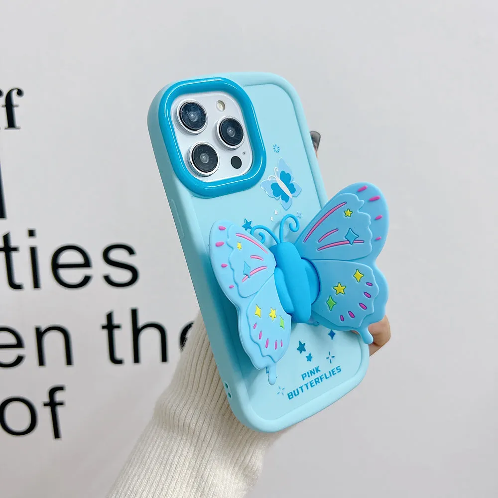 Butterfly Folding Wings Stand Silicone Soft Case - iPhone 14 Pro Max