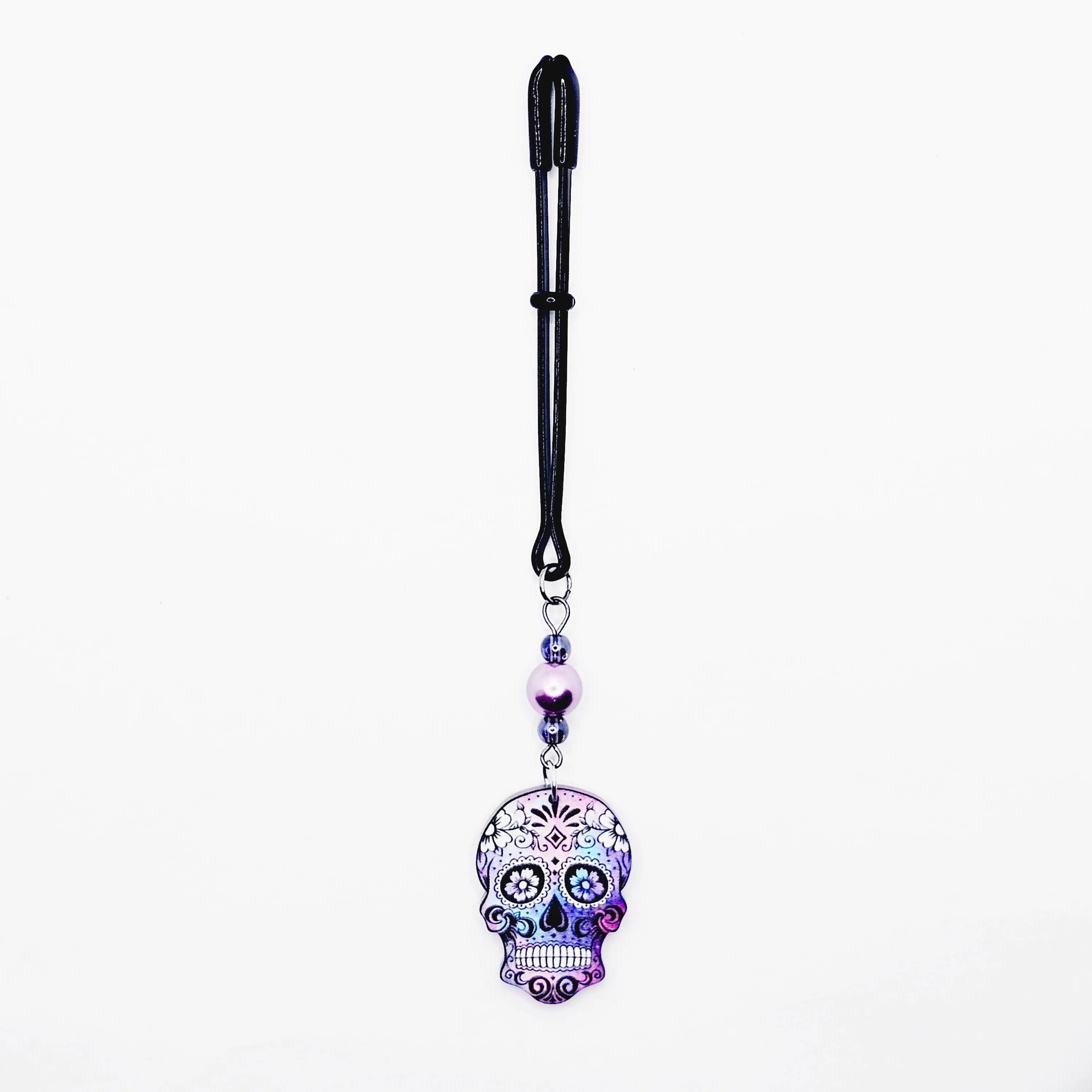 Clit Clamp with Sugar Skull. Tweezer Clitoral Clamp with Prety Beads and Skull.