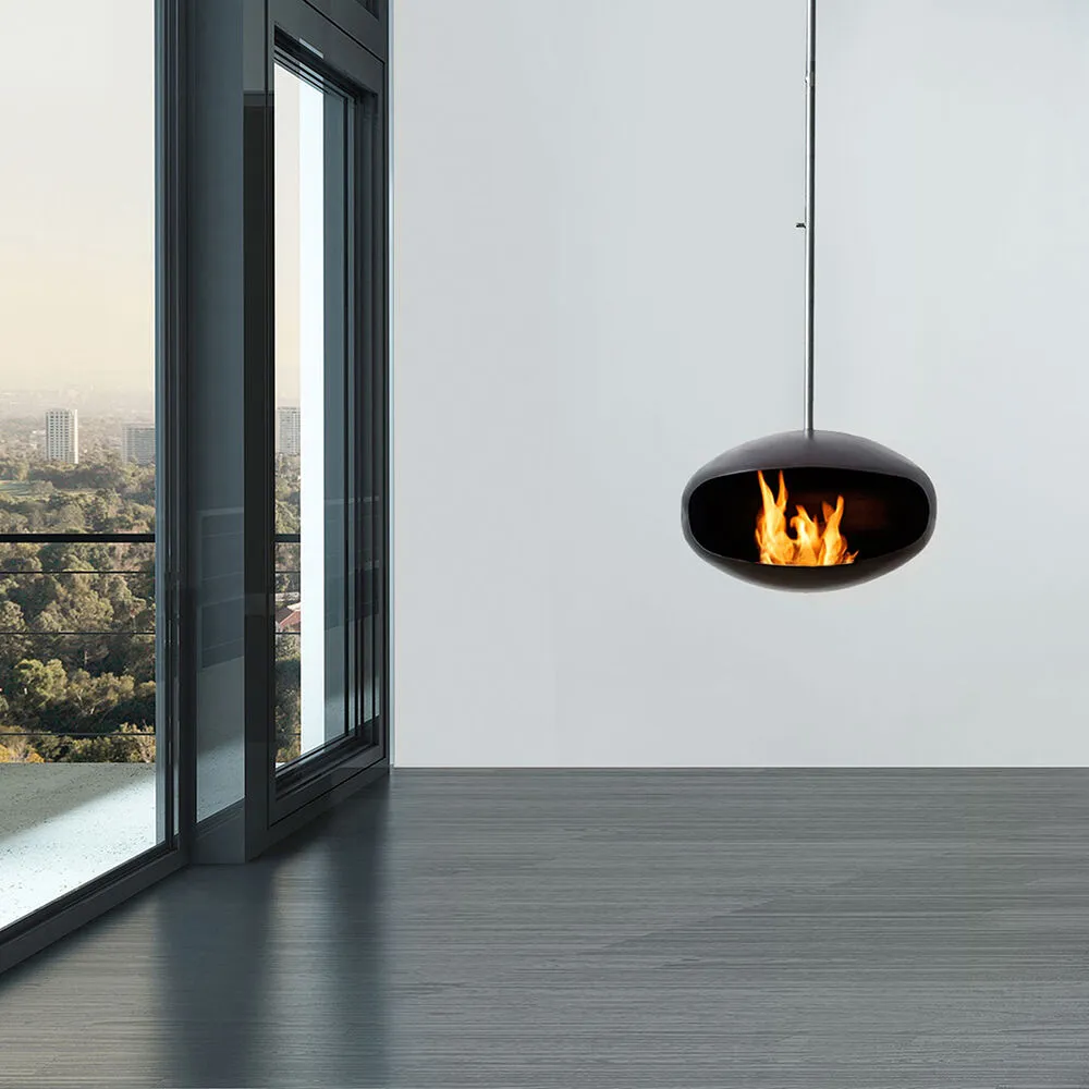 cocoon fires | aeris hanging fireplace | black   steel rod