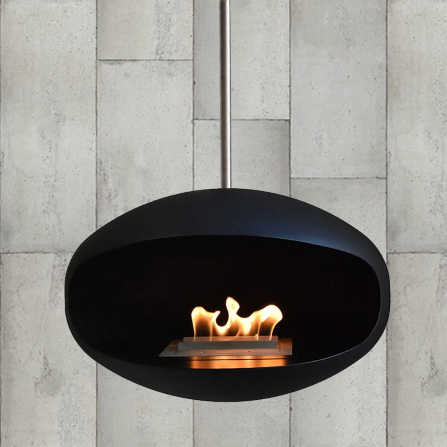 cocoon fires | aeris hanging fireplace | black   steel rod