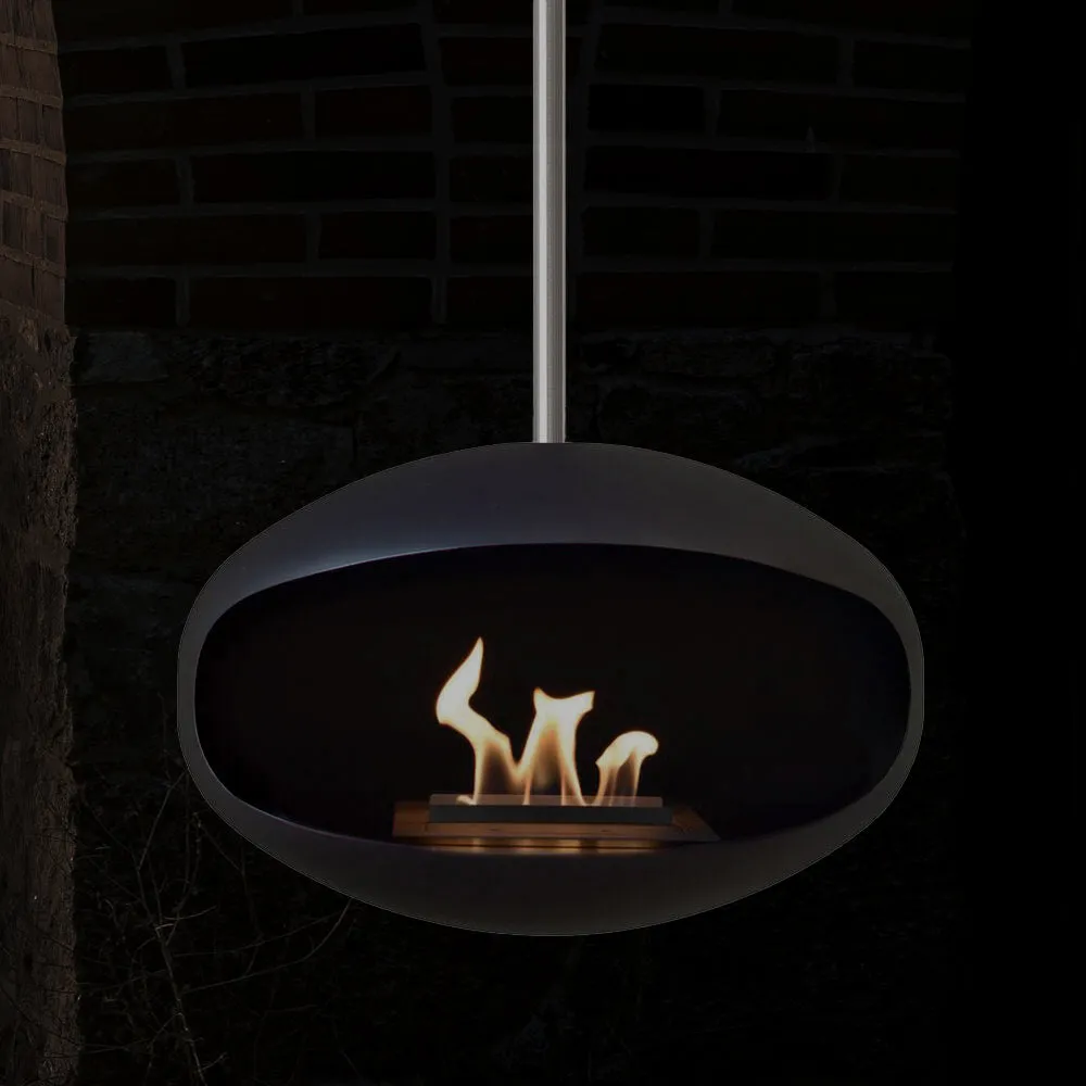 cocoon fires | aeris hanging fireplace | black   steel rod