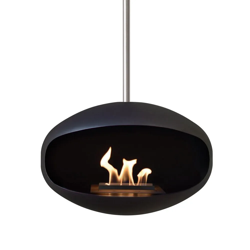 cocoon fires | aeris hanging fireplace | black   steel rod