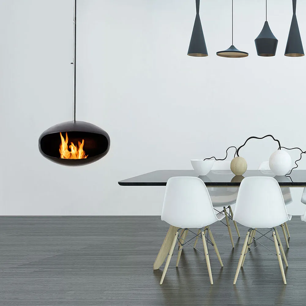 cocoon fires | aeris hanging fireplace | black   steel rod