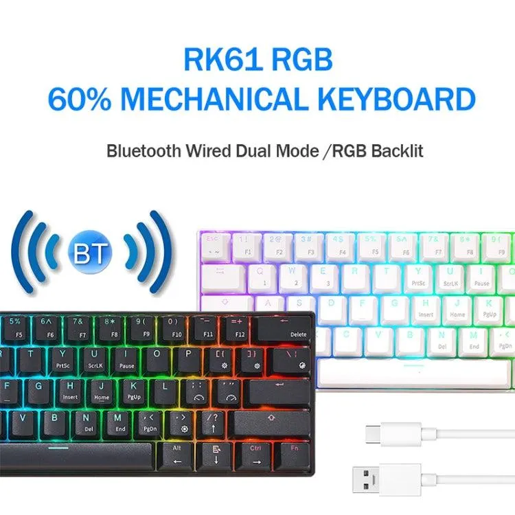 Compact RK61 Mechanical Keyboard with RGB Backlight - 61 Keys, 3 Connection Modes (Bluetooth/USB/2.4G), Red Switch, Perfect for Gaming and Typing