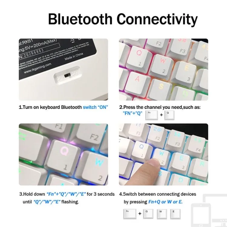 Compact RK61 Mechanical Keyboard with RGB Backlight - 61 Keys, 3 Connection Modes (Bluetooth/USB/2.4G), Red Switch, Perfect for Gaming and Typing