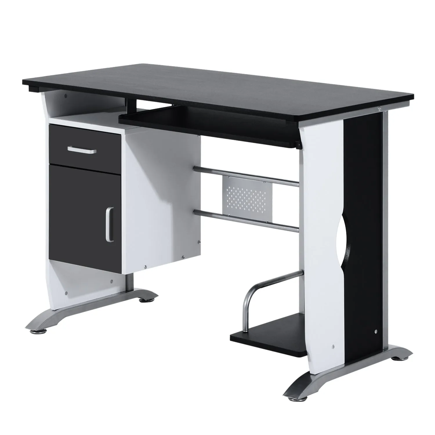 Computer Desk with Sliding Keyboard Tray Storage Drawers and Host Box Shelf Home Office Workstation Black