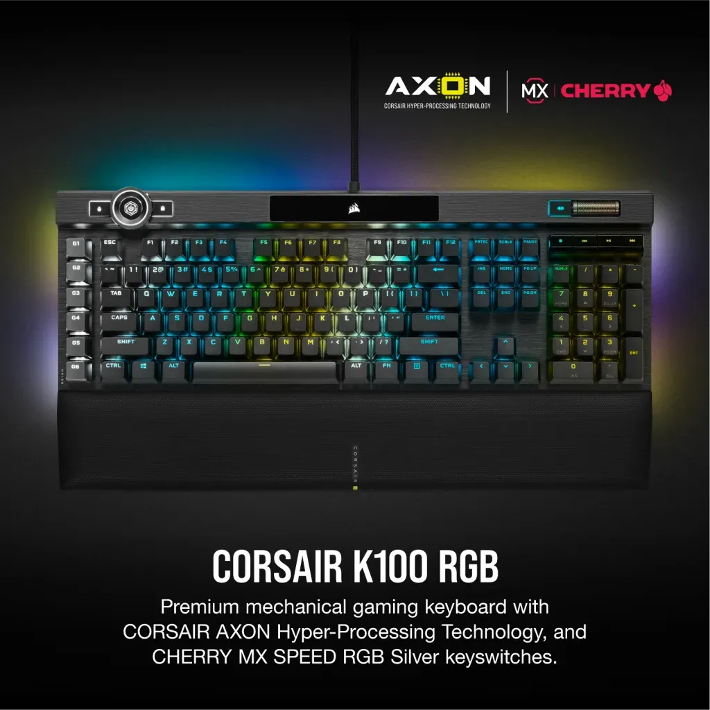 【優惠價】CORSAIR K100 RGB Mechanical Gaming Keyboard — CHERRY® MX Speed — Black CH-912A014-NA