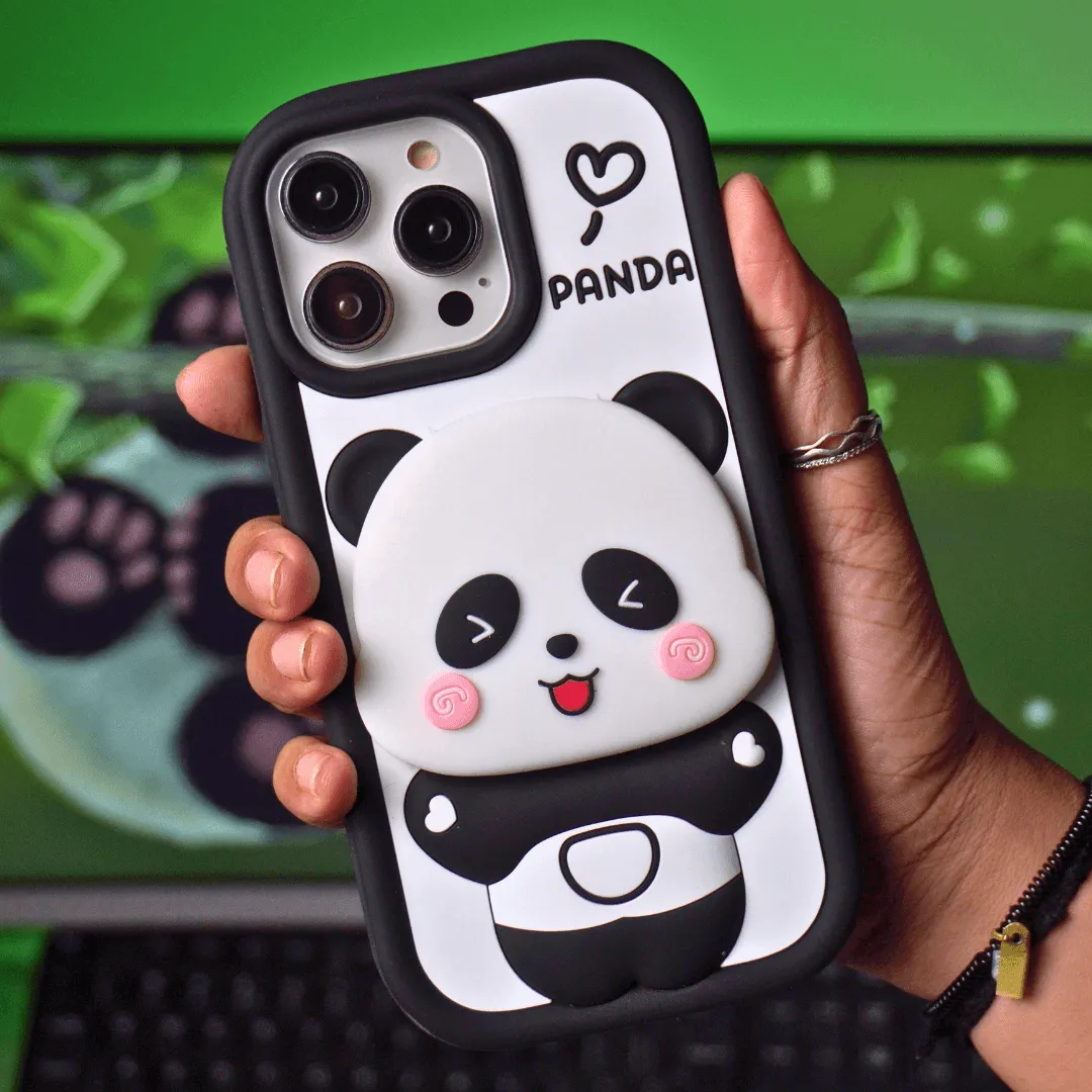 Cute Panda With Mirror Stand Silicon Phone Case For iPhone 12 Pro