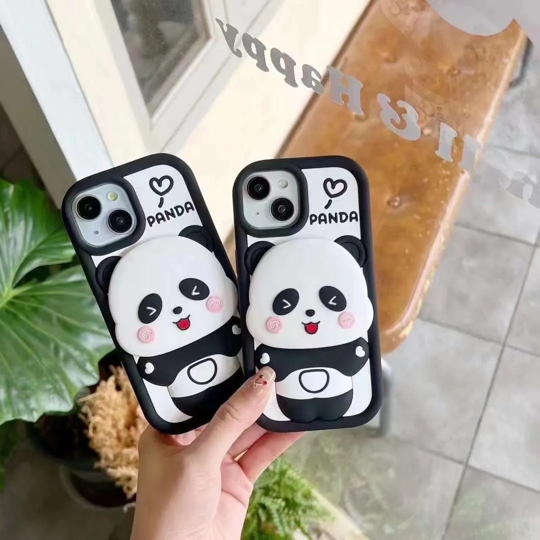 Cute Panda With Mirror Stand Silicon Phone Case For iPhone 12 Pro