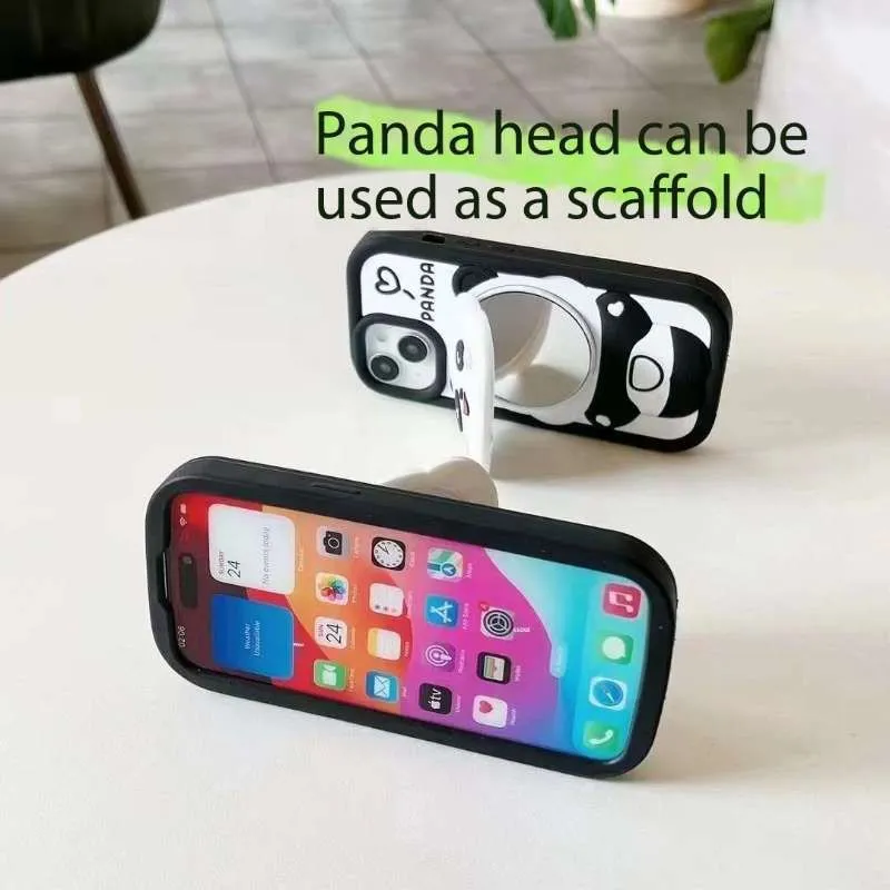 Cute Panda With Mirror Stand Silicon Phone Case For iPhone 12 Pro