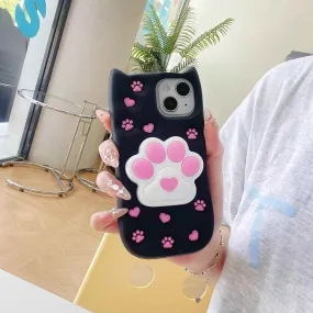 Cute Phone Cases: 3D Cat Paw Silicone Case with Stand for iPhone 15/14/13/12 Pro Max - TSP310