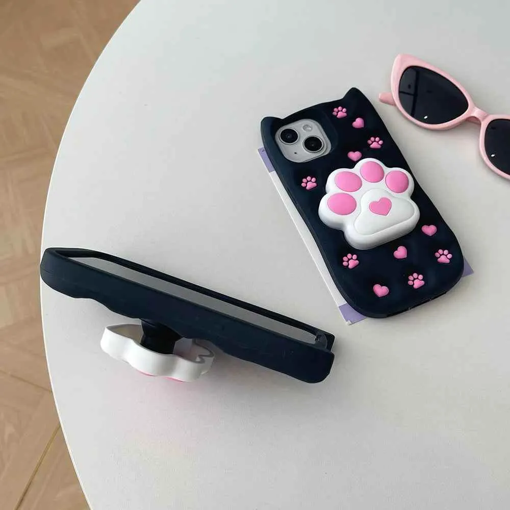 Cute Phone Cases: 3D Cat Paw Silicone Case with Stand for iPhone 15/14/13/12 Pro Max - TSP310