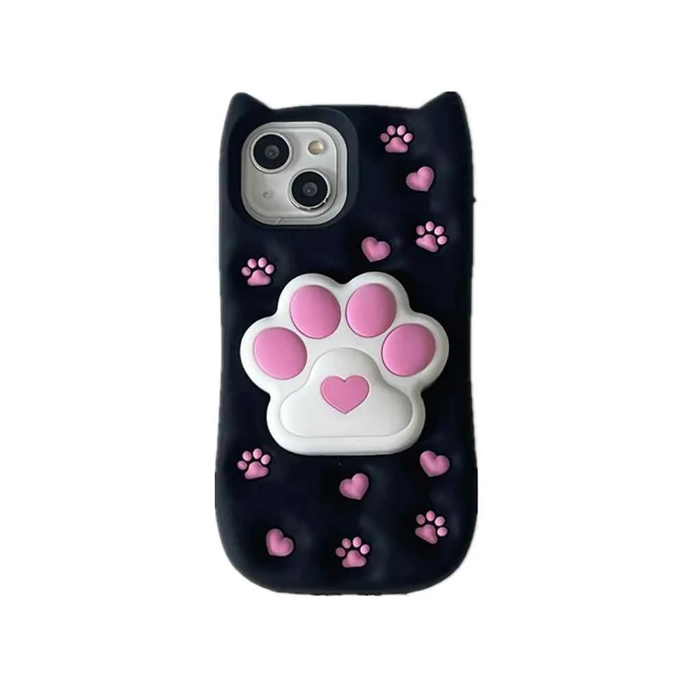 Cute Phone Cases: 3D Cat Paw Silicone Case with Stand for iPhone 15/14/13/12 Pro Max - TSP310