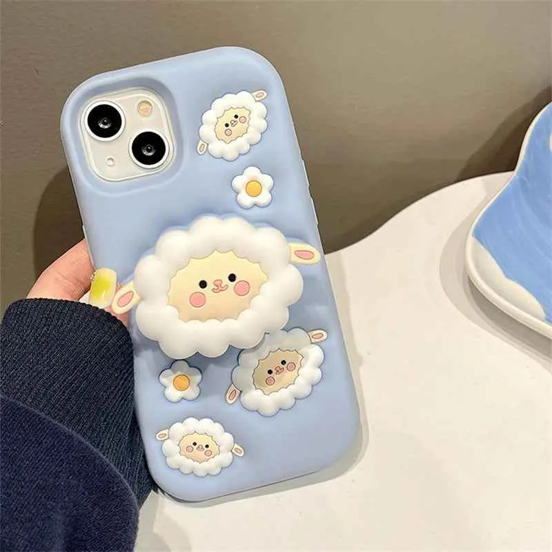 Cute Phone Cases For iPhone 15, 13, 14, 12 Pro Max, 11, and 14 Pro Max - White Sheep - Folding Stand Holder  - TSP253