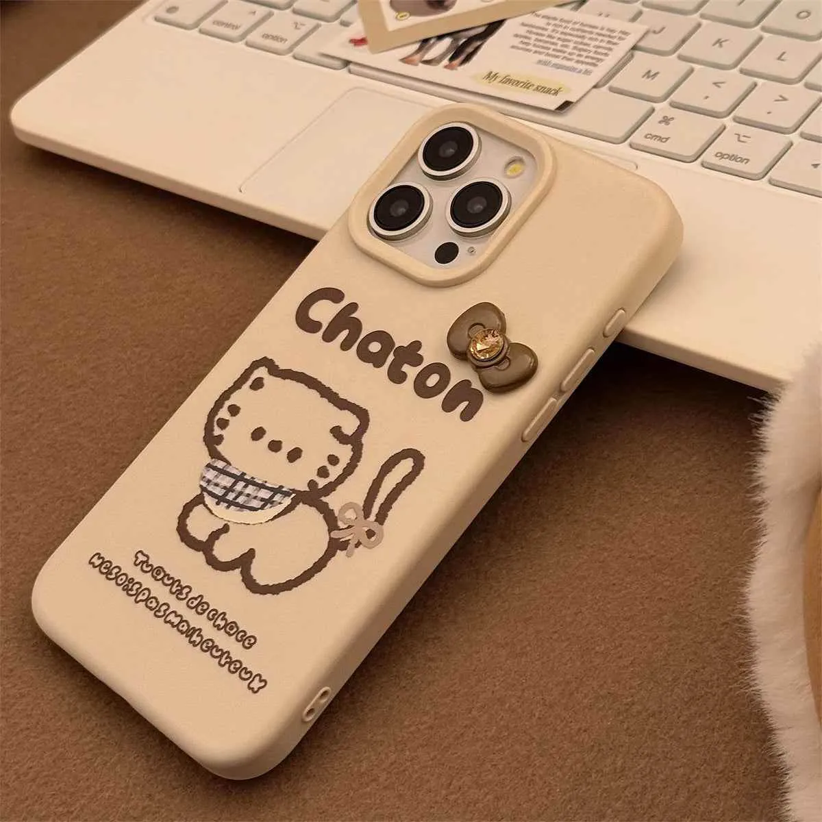 Cute Phone Cases for iPhone 16, 15, 14, 13, and 12 Pro Max with Hairball Bell Pendant - Sketch Cat - TSP436