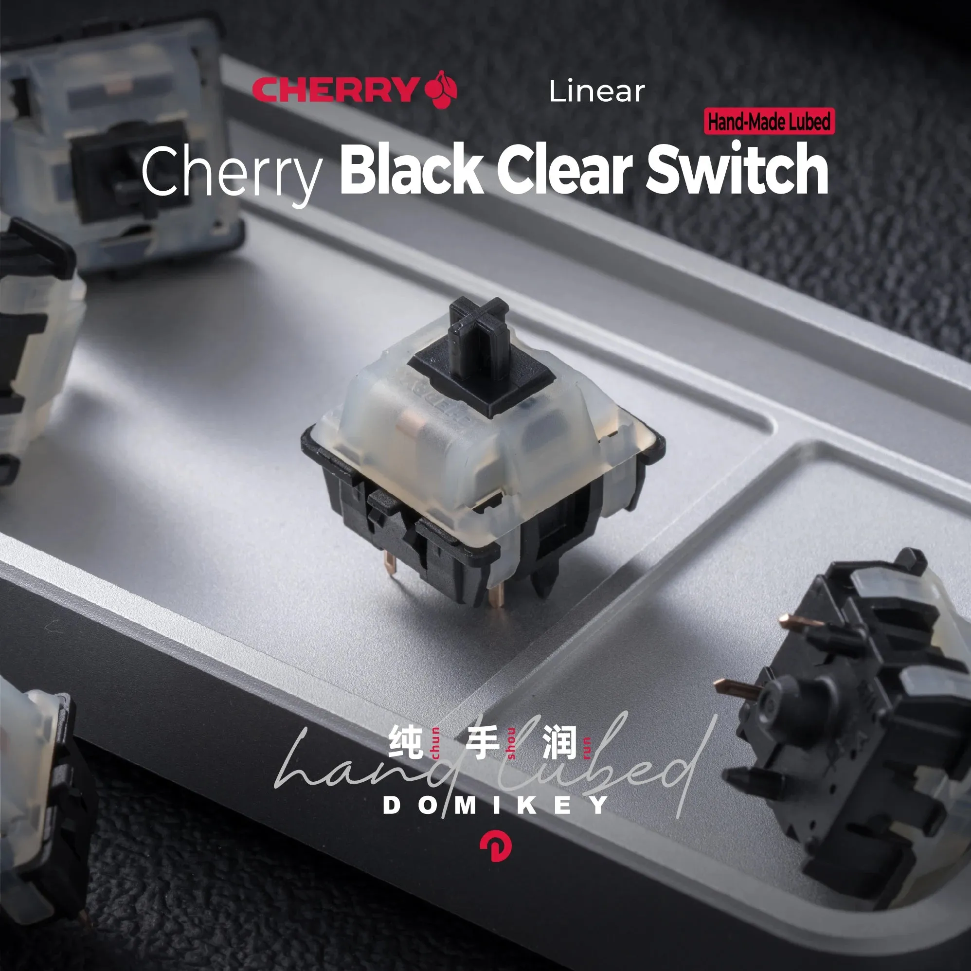 Domikey Cherry MX Black Clear Top Switch NIXIE Switch Linear 5pin 63.5g Black for mechanical keyboard Milky Top Black Hand Lubed