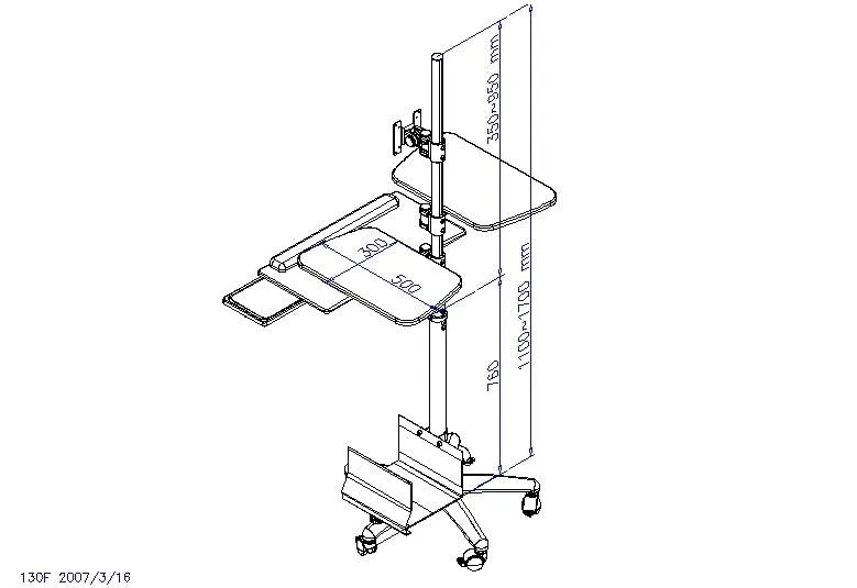 DVC04-F Rolling Pole Computer Workstation - Sit to Stand - Height Adjustable