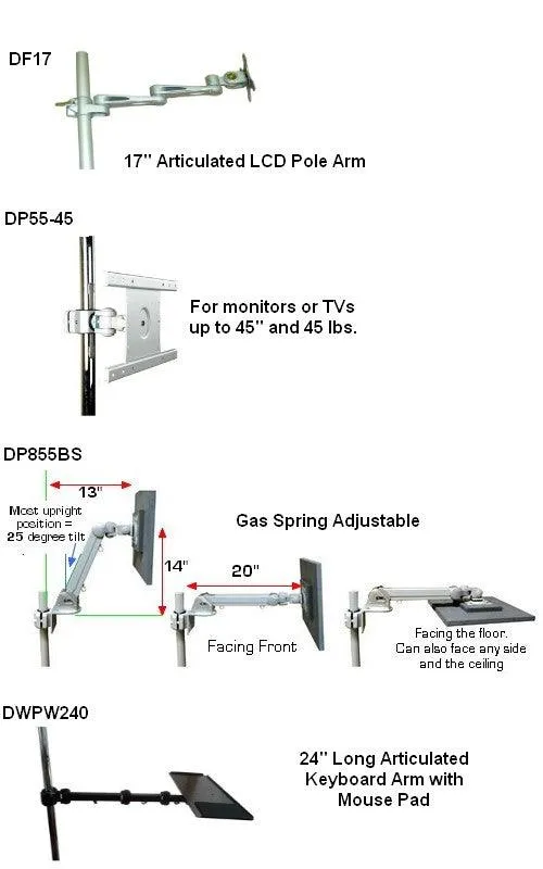 DVC04-F Rolling Pole Computer Workstation - Sit to Stand - Height Adjustable