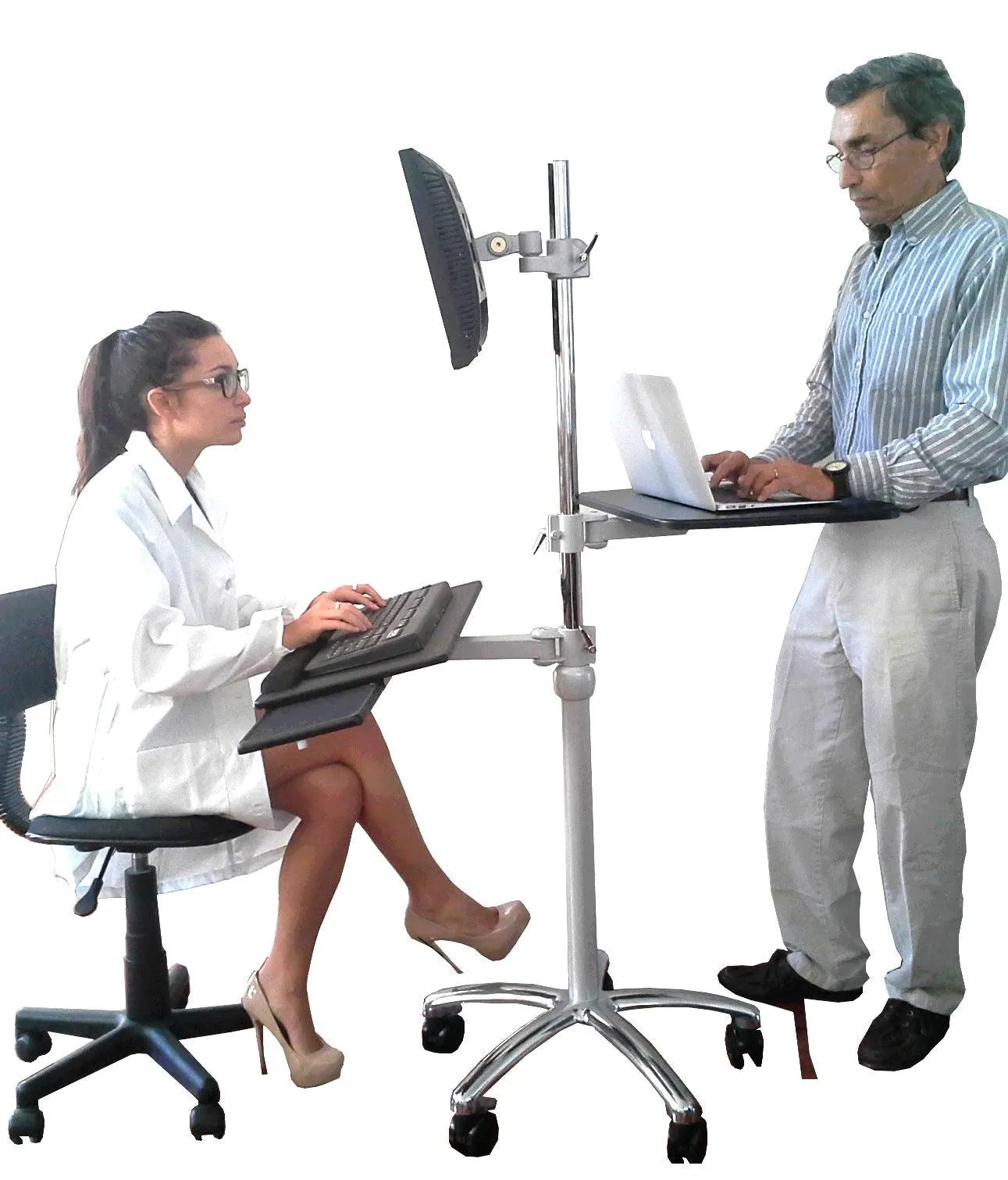 DVC04-F Rolling Pole Computer Workstation - Sit to Stand - Height Adjustable