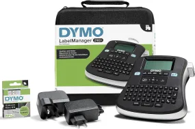 Dymo LabelManager 210D Handheld Label Maker Kit with QWERTY Keyboard, 12mm Black on White D1 Labels, and Carrying Case